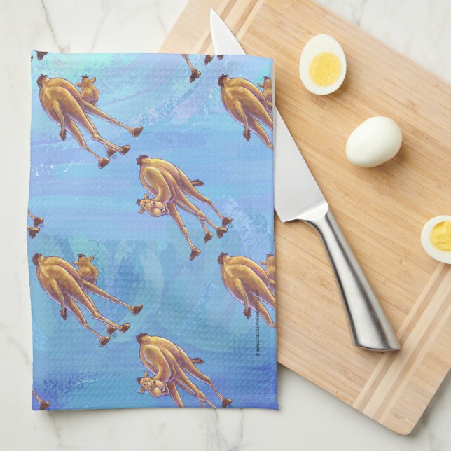 Huvuden och Svan Camel Mönster på Blue Kökshandduk (Vikt i Fjärdedel)