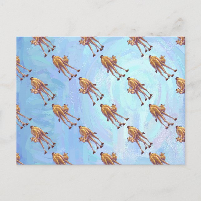 Huvuden och Svan Camel Mönster på Blue Vykort (Framsida)