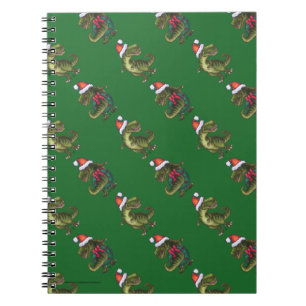 Huvuden och Svan Festive TRex Grönt Mönster Anteckningsbok Med Spiral