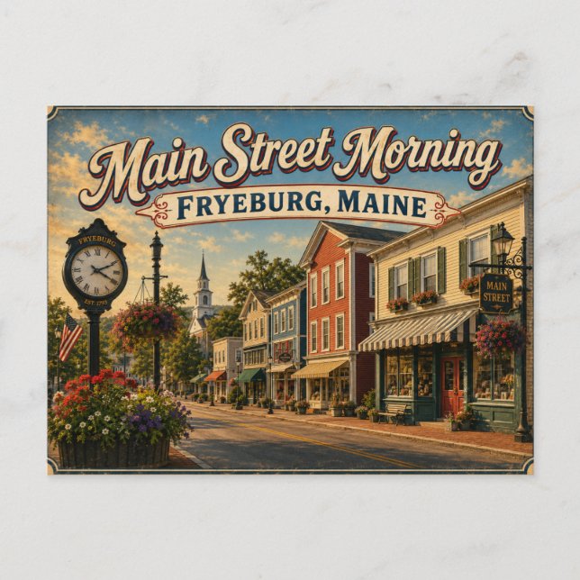 Huvudgatan Morgon Fryeburg Maine Vykort (Framsida)