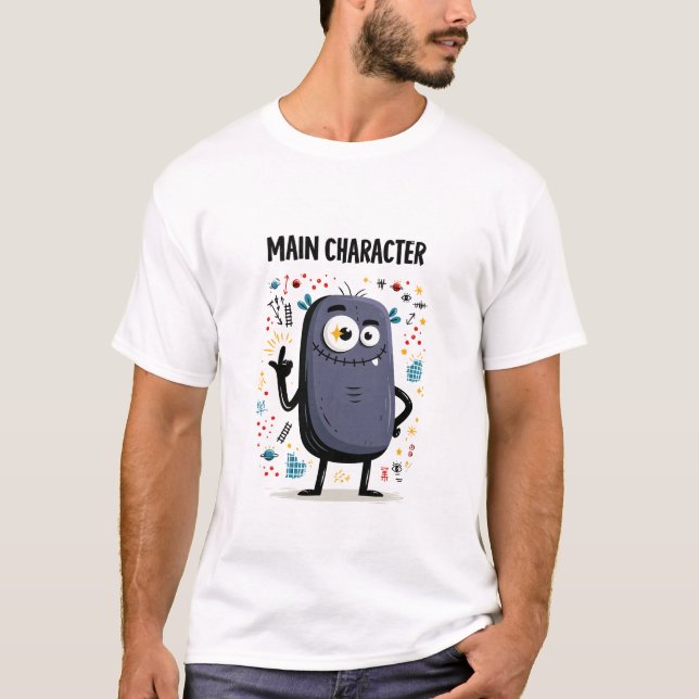 Huvudkaraktär Roligt Alien Maskot Present T Shirt (Framsida)