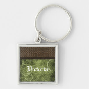 Huvudkedja för Steampunk Premium Keychain, metall, Fyrkantig Silverfärgad Nyckelring