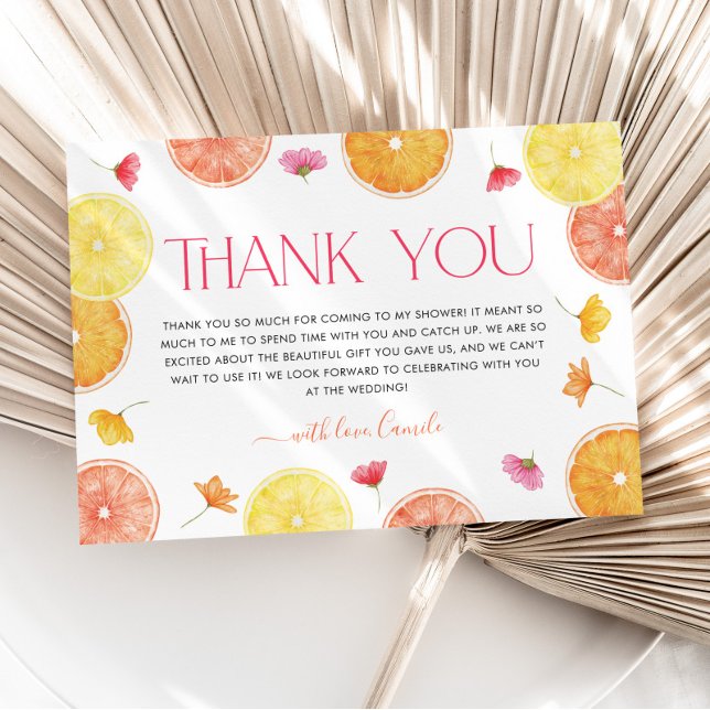 Huvudkläm citrus bröllopsfest tackkort tack kort (Citrus Bridal Shower Thank You Card | Matching items available. )