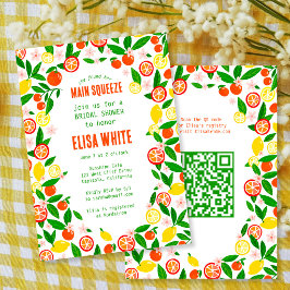 HUVUDKLÄMMA Citrus Frukt QR Sommar BRUDSHOWER Inbjudningar