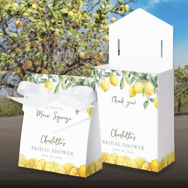 Huvudklämma Vattenfärg Citroner Bröllopsdusch Presentaskar (Main Squeeze Watercolor Lemons Bridal Shower Favor Boxes)