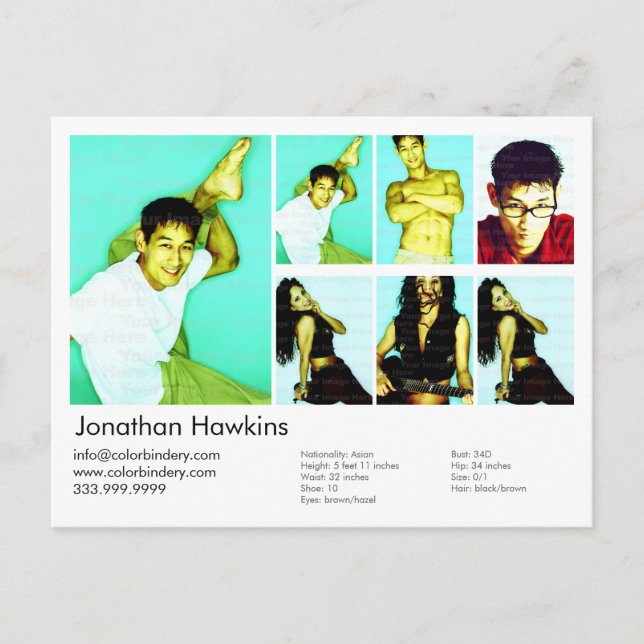 Huvudkort för skådespelare/modell vykort (Framsida)