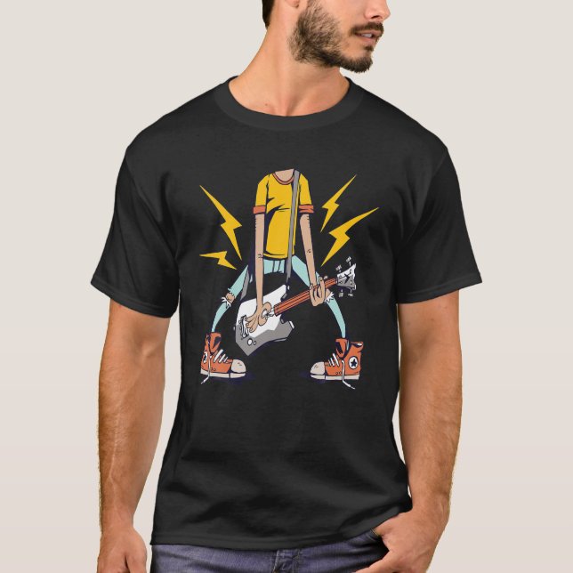 Huvudlös Guitaristisk design för gitarr, buss, spe T Shirt (Framsida)