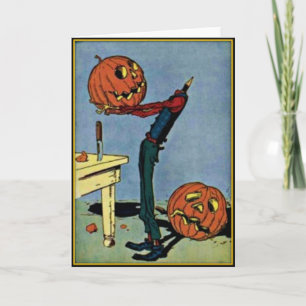 "Huvudlös" Pumpahuvud Man Vintage Halloween-kort Kort