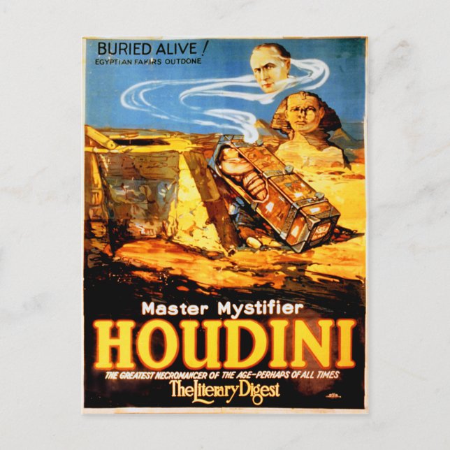 Huvudmystifier Houdini Sällsynt Vintage Vykort (Framsida)