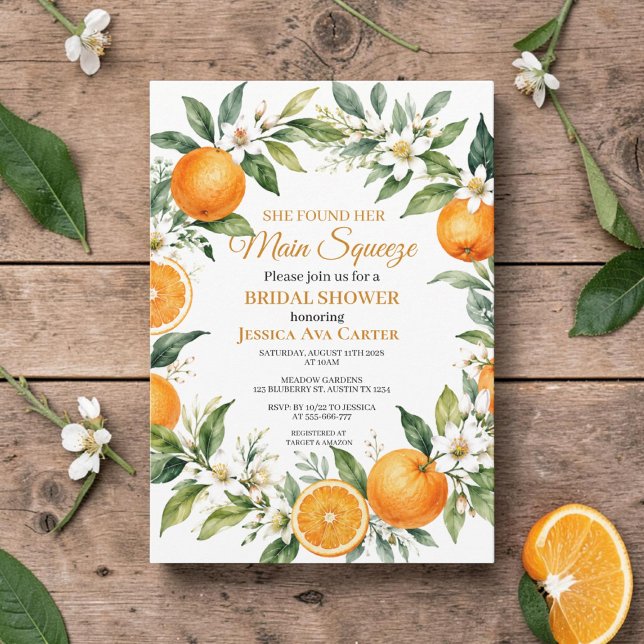 Huvudpress Citrus Orange Bröllopsdusch  Inbjudningar (Skapare uppladdad)