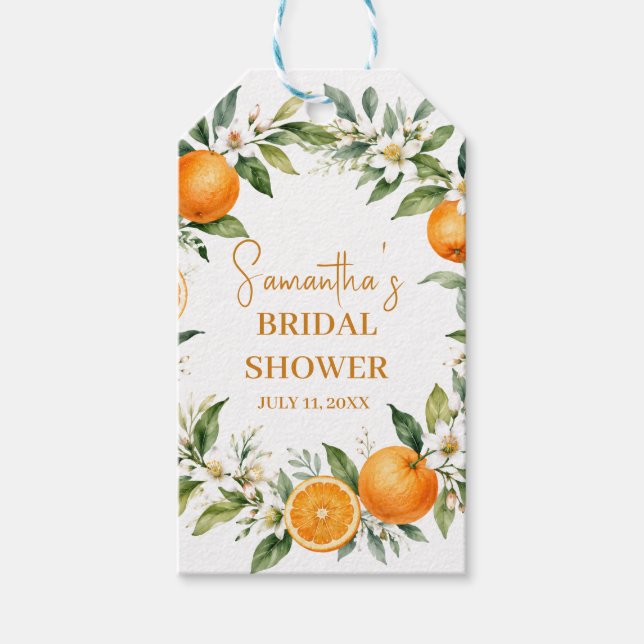 Huvudpress Citrus Orange Bröllopsdusch Presentetikett (Framsidan)
