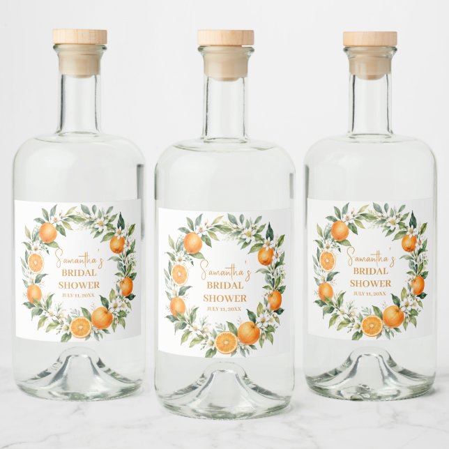 Huvudpress Citrus Orange Bröllopsdusch Spritflaskor Etikett (Flaskor)