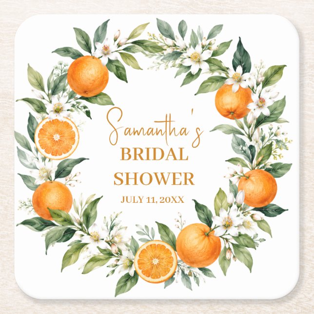 Huvudpress Citrus Orange Bröllopsdusch Underlägg Papper Kvadrat (Framsidan)
