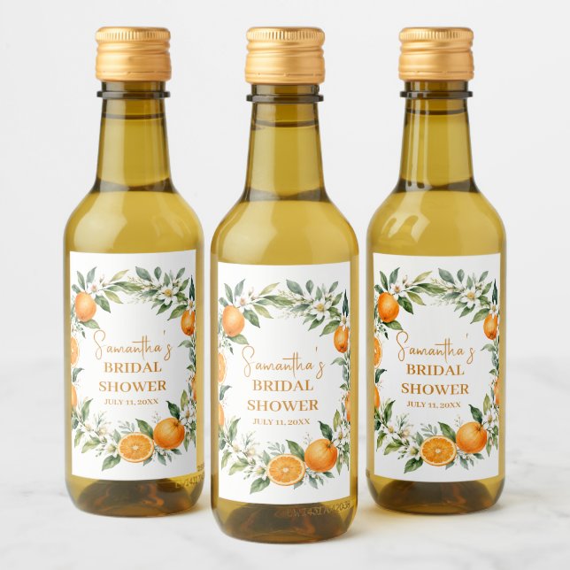 Huvudpress Citrus Orange Bröllopsdusch Vinetikett (Flaskor)