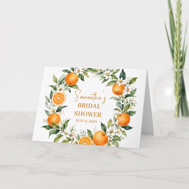 Huvudpress Citrus Orange Bröllopsfest Tack Kort (Framsida)
