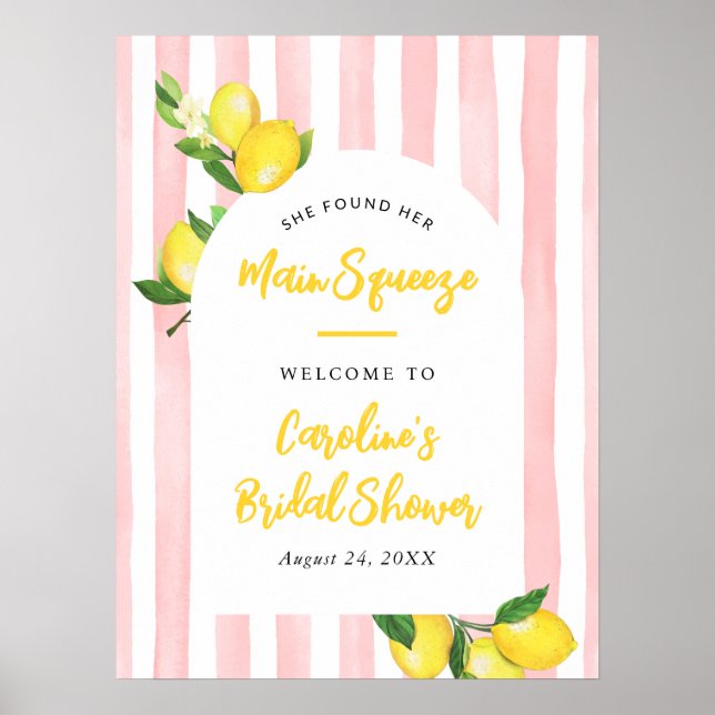 Huvudpress Sommar Citron Bröllopsdusch Välkommen Poster (Framsidan)
