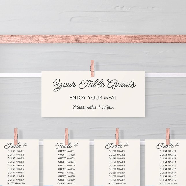 Huvudringskort för Cream Bröllop-spärrdiagram Inbjudningar (Seating Chart Header Card from the Summer Beach Wedding Collection by Darling & May)