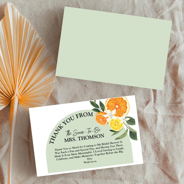 Huvudsaklig Citrus Citron Grönska Bröllopsfest Tack Kort (She Found Her Main Squeeze” Citrus Lemon Bridal Shower Thank You Card! lemon fresh summer)