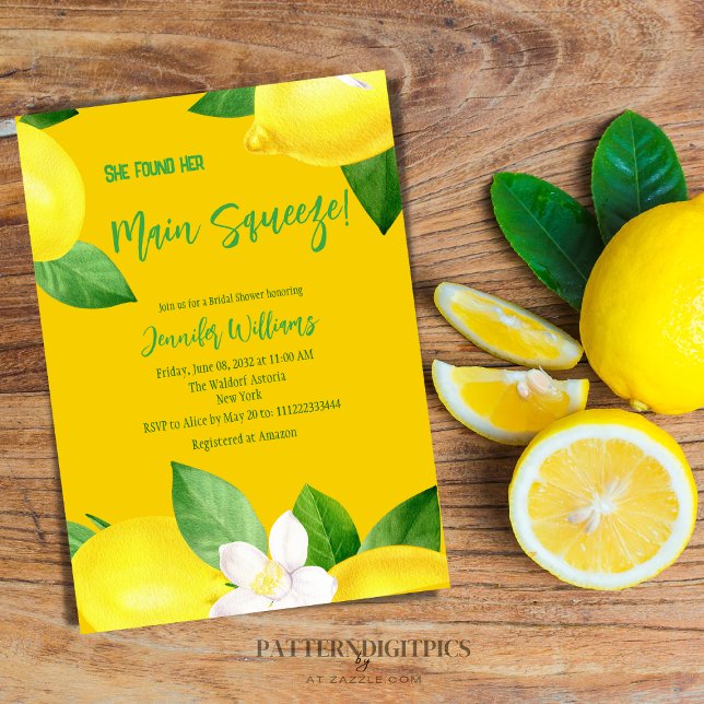 Huvudsaklig Elegant Lemon Gult Citrus Shower Inbjudningar (Skapare uppladdad)
