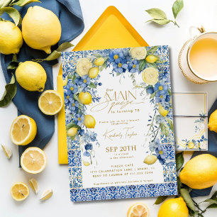 Huvudsaklig Italien Lemon Blue Tiles Birthday Inbjudningar