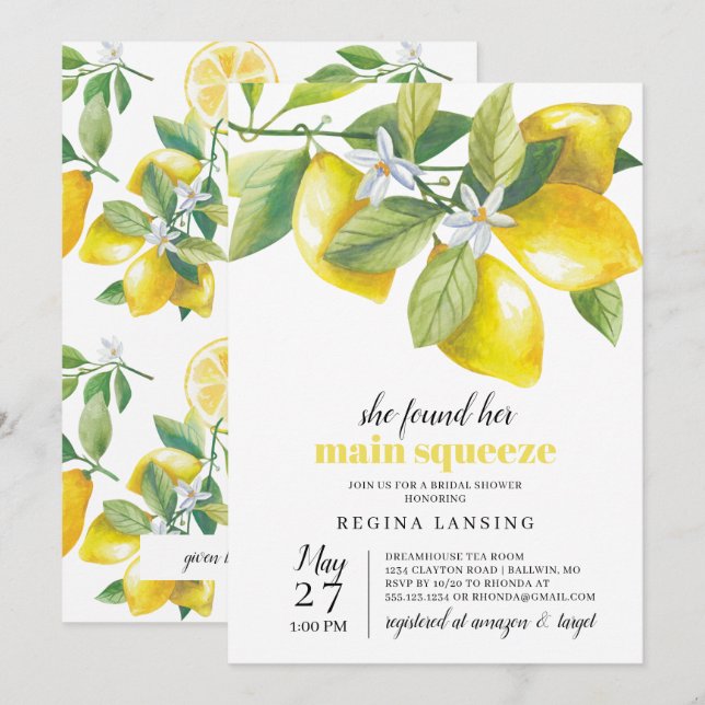 Huvudsaklig Lemon-Möhippa Inbjudningar (Fram/baksida)