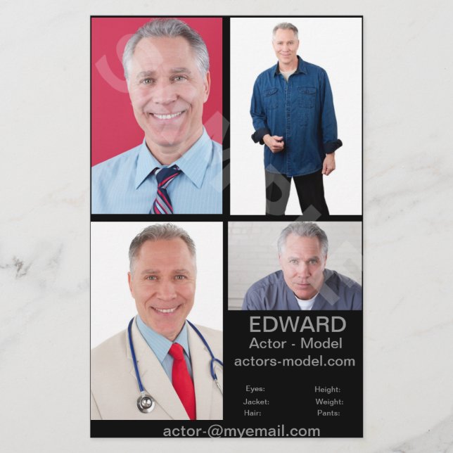 Huvudskottskort för skådespelare flygblad (Framsidan)