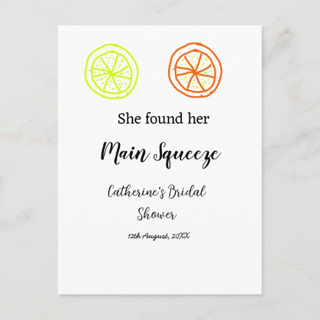 Huvudsqueeze citron citrus bröllopsfest skriv in n vykort (Framsida)