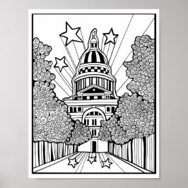 Huvudstad Bygger Texas Coloring Page Art Poster
