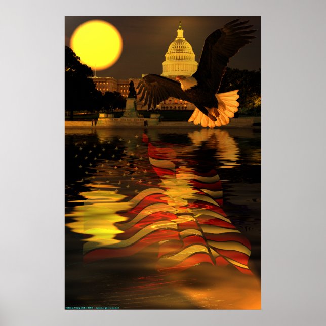 Huvudstad-Eagle-Flagga-W-O-Sol-ray-set-2 Poster (Framsidan)