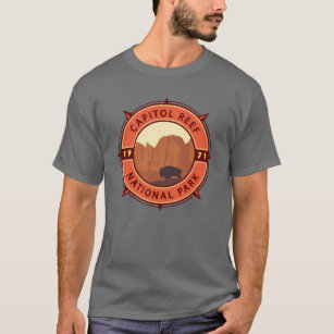 Huvudstad Reef National Park Bison Retro Compass T Shirt