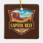 Huvudstad Reef National Park Illustration Retro Ar Julgransprydnad Keramik<br><div class="desc">Konstruktion av vektorbilder i huvudstad Reef. Parken omger en lång rynka i jorden som går under namnet Waterfiffel Fold,  med lagrar av guldsandsten,  kanjoner och slående sten formationer.</div>
