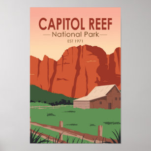 Huvudstad Reef National Park Ranch Vintage Poster