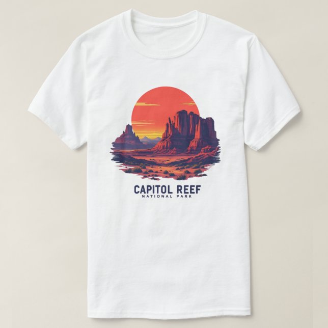 Huvudstad Reef National Park Retro Sunset Design - T Shirt (Design framsida)