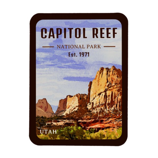 Huvudstad Reef nationalpark Utah Desert Watercolor Magnet (Vertikal)