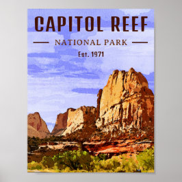 Huvudstad Reef nationalpark Utah Desert Watercolor Poster
