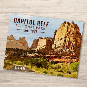 Huvudstad Reef nationalpark Utah Desert Watercolor Vykort