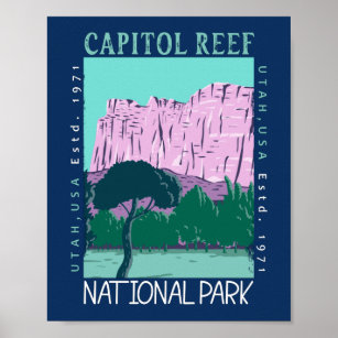 Huvudstad Reef nationalpark Utah Distress Retro Poster