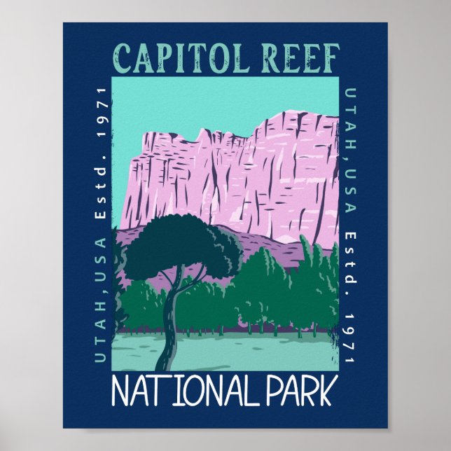 Huvudstad Reef nationalpark Utah Distress Retro Poster (Framsidan)
