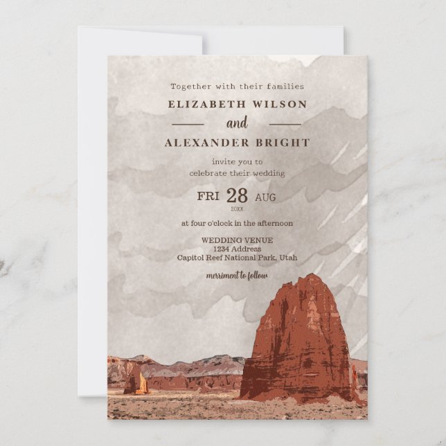 Huvudstad Reef NP Utah Cathedral Valley Watercolor Inbjudningar (Framsida)