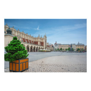 Huvudtorget i den gamla staden Krakow i Polen Fototryck