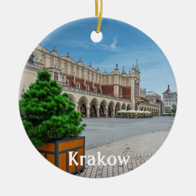 Huvudtorget i den gamla staden Krakow i Polen Julgransprydnad Keramik (Framsidan)