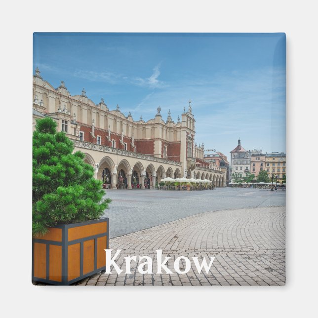 Huvudtorget i den gamla staden Krakow i Polen Magnet (Framsidan)