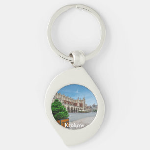 Huvudtorget i den gamla staden Krakow i Polen Swirl Silverfärgad Nyckelring