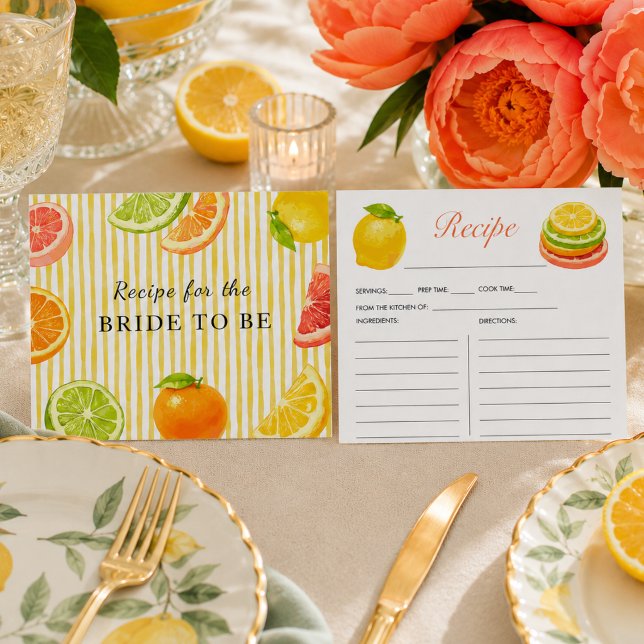 Huvudtryck Citrus Bröllopsdusch Recept Tilläggskort (Main Squeeze Citrus bridal shower Recipe insert card)