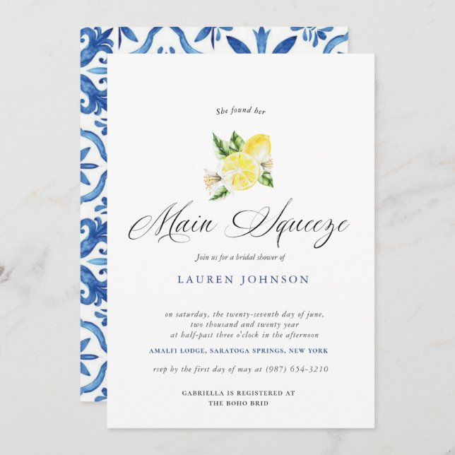 Huvudtryck Modern akvarell Citron Bröllop Inbjudningar (Fram/baksida)