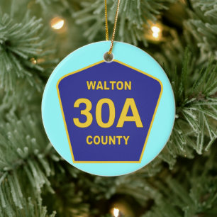 Huvudvägen 30A Walton County Florida undertecknar Julgransprydnad Keramik
