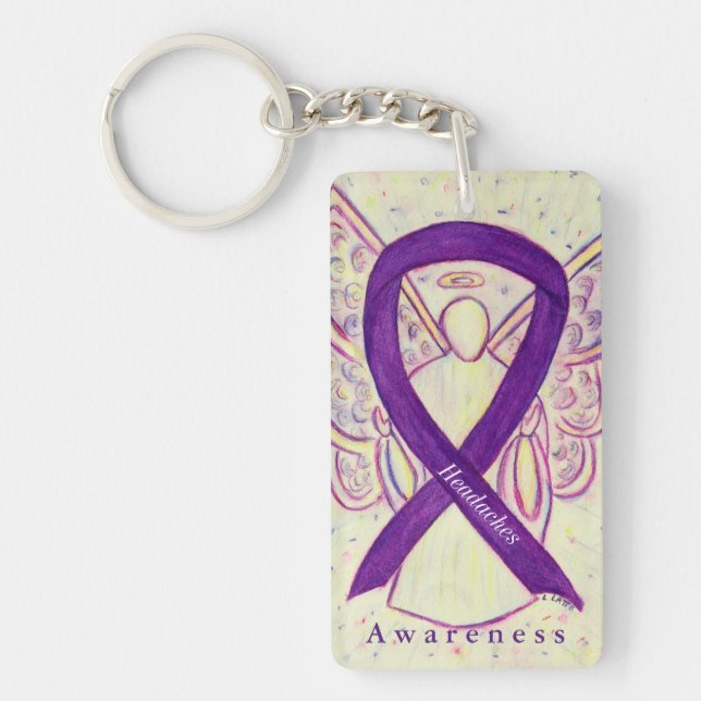 Huvudvärk Angel Lila Awareness Ribbon Keychain (Framsidan)