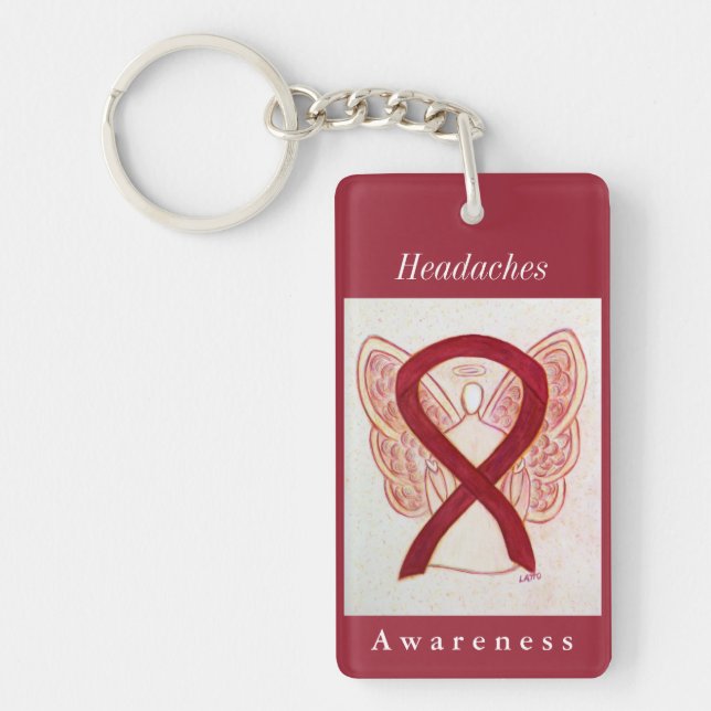 Huvudvärk Medvetenhet Ribbon Guardian Angel Keycha (Framsidan)
