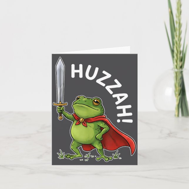 Huzzah Frog Knight Funny Sword Meme Frog Quote Men Kort (Framsida)