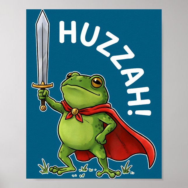 Huzzah Frog Knight Funny Sword Meme Frog Quote Men Poster (Framsidan)
